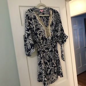 Lilly Pulitzer Navy Beaded Belted Dress Size S